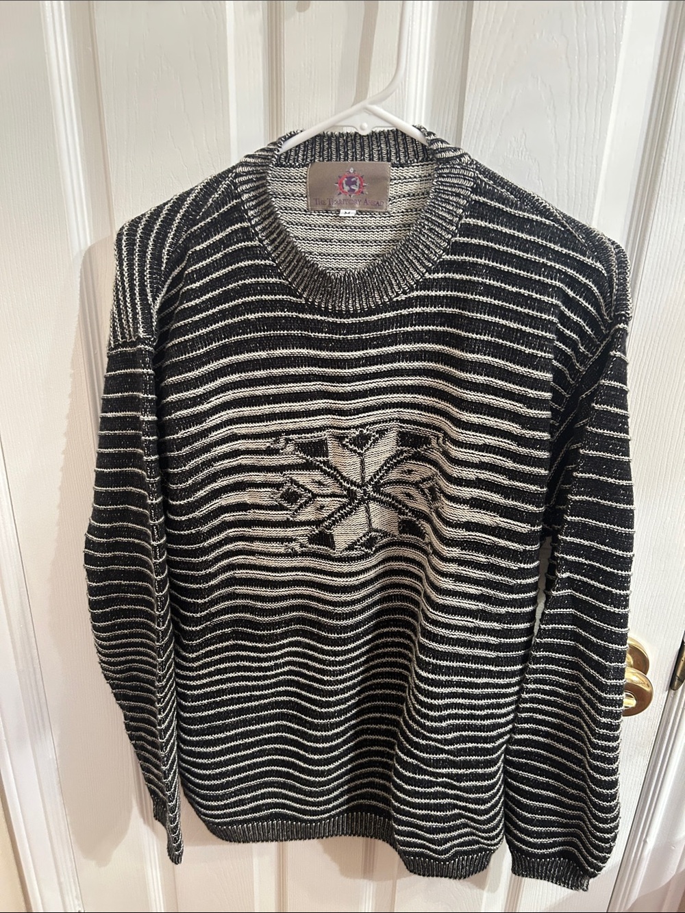 The Territory Ahead Black and White Striped Snowflake Crewneck Sweater